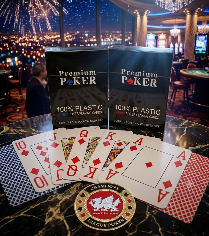 2x Premium Poker Karten Spielkarten 100% Plastik + Cut Guard Kartenbeschützer Champion