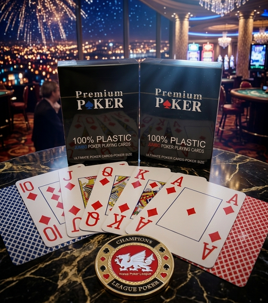 2x Premium Poker Karten Spielkarten 100% Plastik + Cut Guard Kartenbeschützer Champion