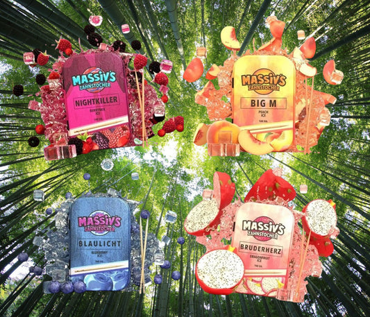 4 x Massiv's Zahnstocher mit Geschmack Berrymix , Peach , Blueberry , Dragonfruit