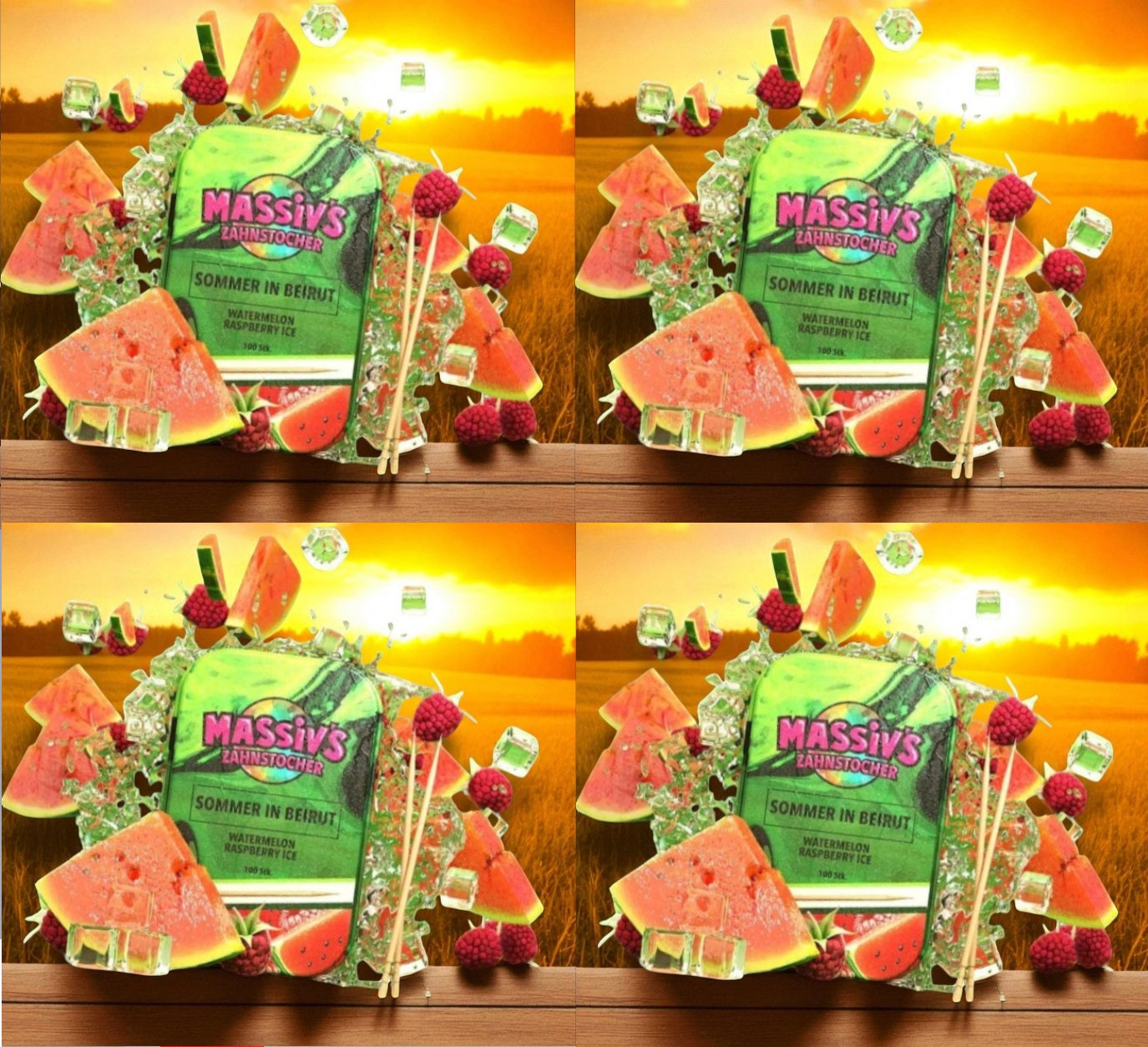4 x Massiv's Zahnstocher mit Geschmack SOMMER Watermelon Raspberry Ice (Nikotinfrei)