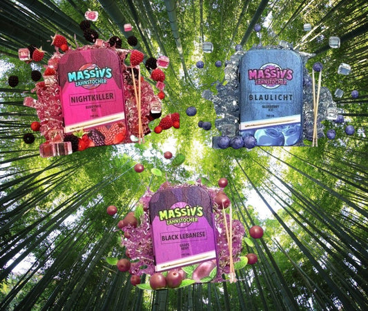 3x Massiv Zahnstocher Geschmack Berrymix , Blueberry , Grape