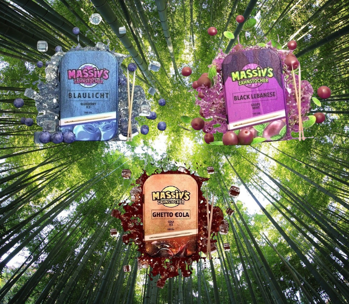 3 x Massiv Zahnstocher Geschmack Blueberry , Grape Mint , Cola Ice