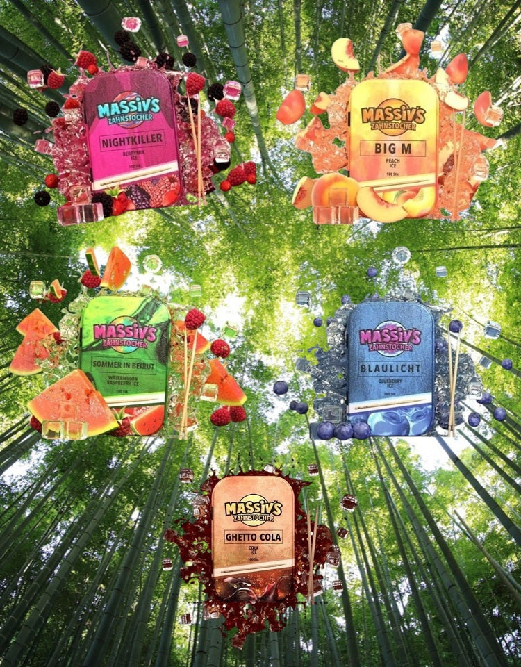 5x Massiv Zahnstocher Geschmack Berrymix, Peach, Watermelon, Bueberry, Cola Ice