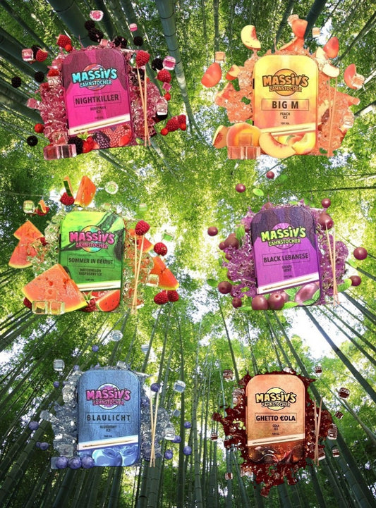 6x Massiv Zahnstocher Geschmack Berry, Peach, Melon, Grape, Blueberry, Cola Ice