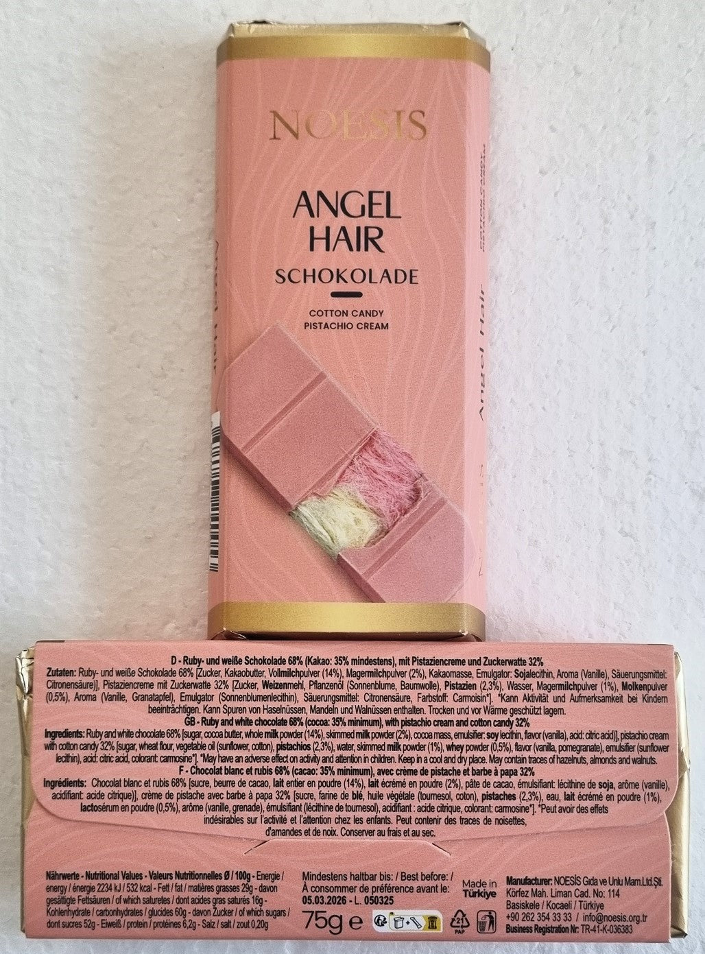 Angel Hair Schokolade Zuckerwatte Pistaziencreme Ruby Chocolate 75g
