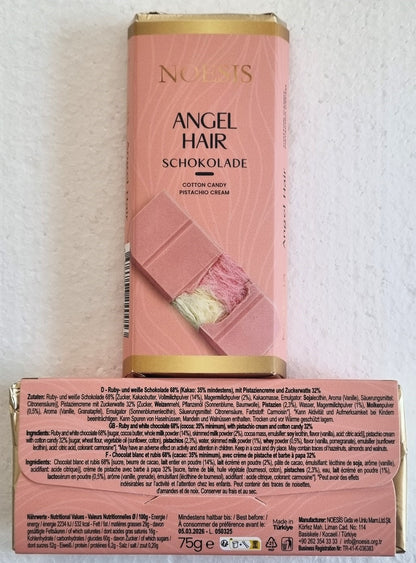 Angel Hair Schokolade Zuckerwatte Pistaziencreme Ruby Chocolate 75g