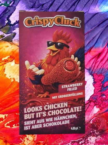 CrispyCluck Chicken Wings Schokolade - Milk 48g Erdbeer Füllung ummantelt mit Keksstückchen