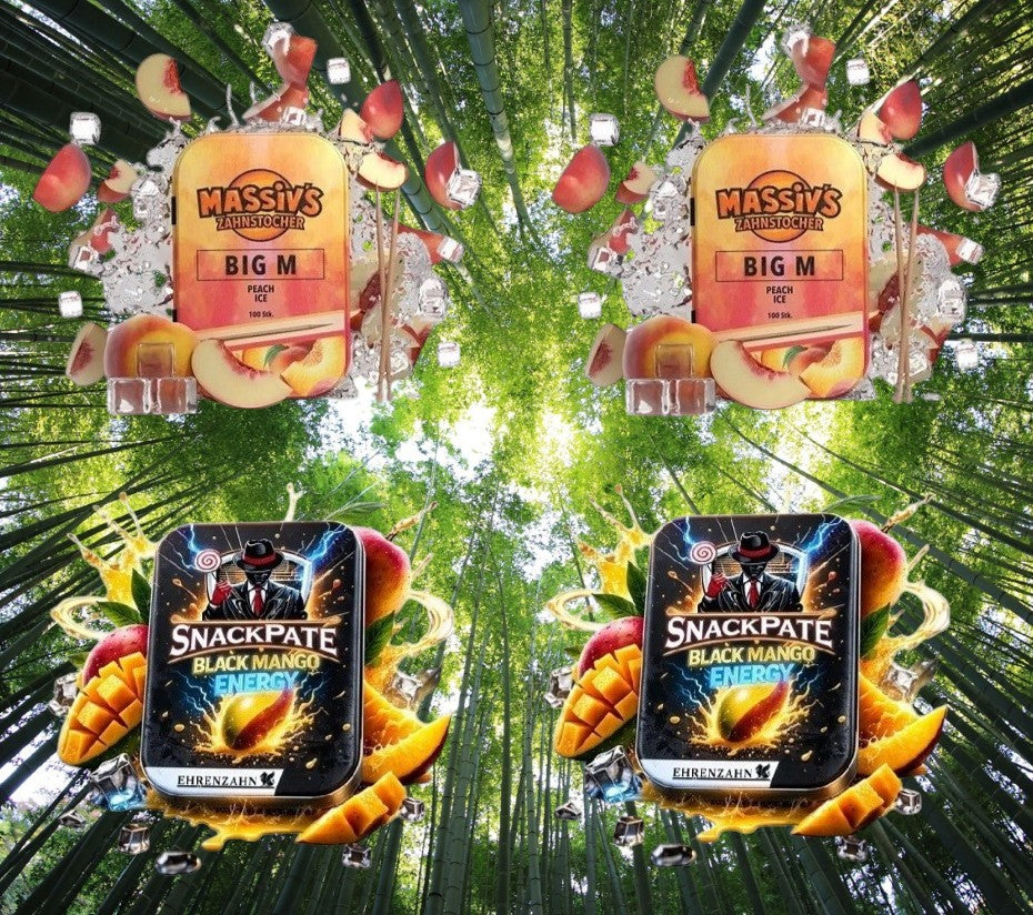 Bundle 4x Zahnstocher 2x Massiv Geschmack Peach  + 2x Snackpate Ehrenzahn Mango Energy