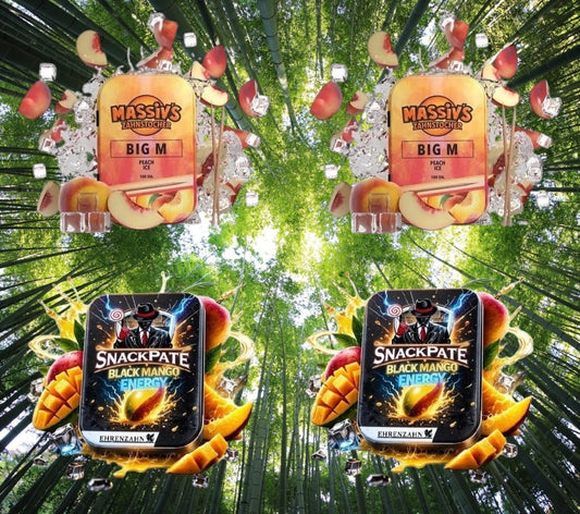 Bundle 4x Zahnstocher 2x Massiv Geschmack Peach  + 2x Snackpate Ehrenzahn Mango Energy