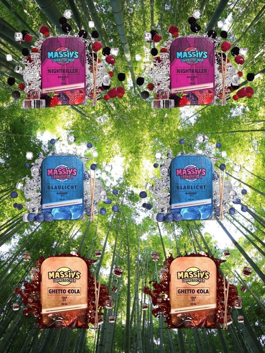 Bundle 6x Massiv Zahnstocher Geschmack Berrymix , Blueberry , Cola Ice