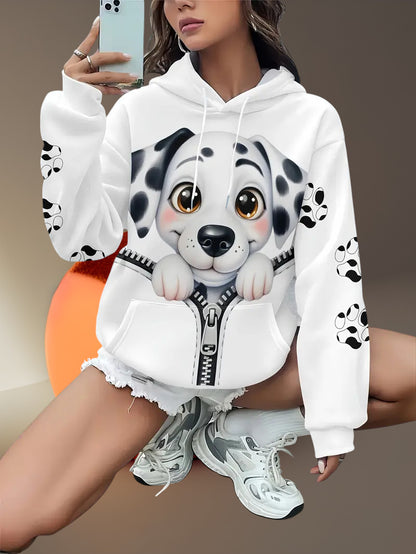 Weißer Hoodie Damen Kapuzen Sweatshirt Kordelzug und Kängurutasche Hund 3 XL