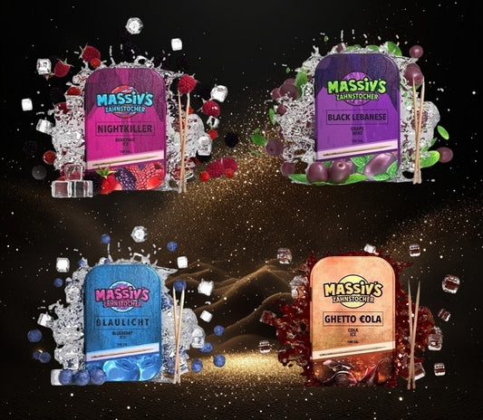 4 x Massiv Zahnstocher Geschmack Berrymix, Grape, Blueberry, Cola Ice
