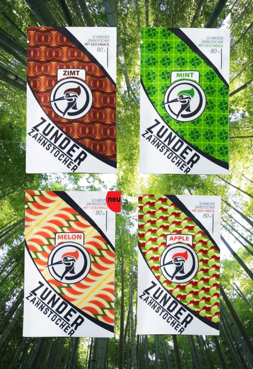 4 x Zunder Zahnstocher mit Geschmack  Apple Melon Mint Zimt