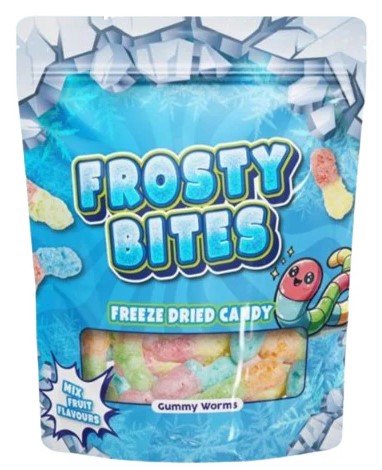 Frosty Bites Freze Dried Candy Gummy Worms 50g Gummibonbon