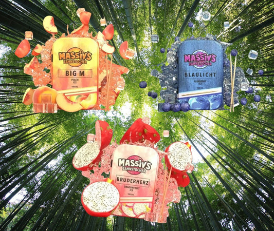 3 x Massiv's Zahnstocher mit Geschmack  Peach , Blueberry , Dragonfruit
