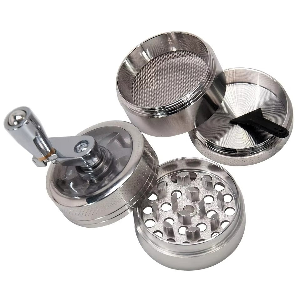 Grinder mit Kurbel Gewürzmühle Kräutermühle Crusher Silber 40 mm