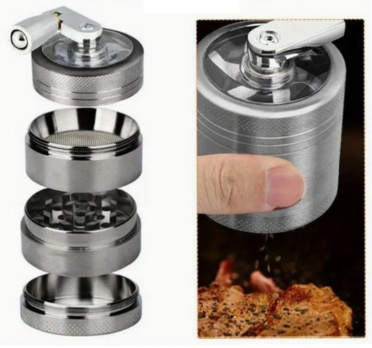 Grinder mit Kurbel Gewürzmühle Kräutermühle Crusher Silber 40 mm