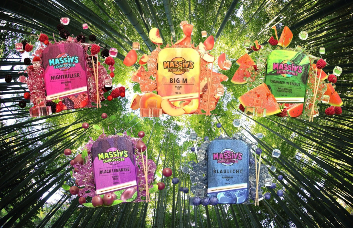 5 x Massiv's Zahnstocher Geschmack Berrymix , Peach , Watermelon Raspberry , Grape Mint , Blueberry