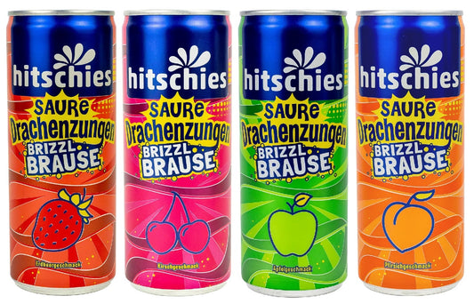 4 x Hitschies saure Drachenzungen brizzl Brause Erdbeere Kirsch Apfel Pfirsich Getränk (inkl. 0,25€ Pfand)