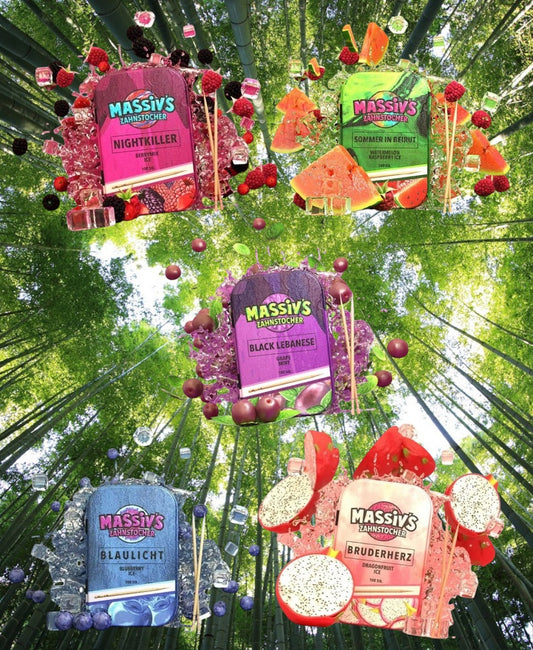5 x Massiv's Zahnstocher mit Geschmack Berrymix , Watermelon Raspberry , Grape Mint , Blueberry , Dragonfruit