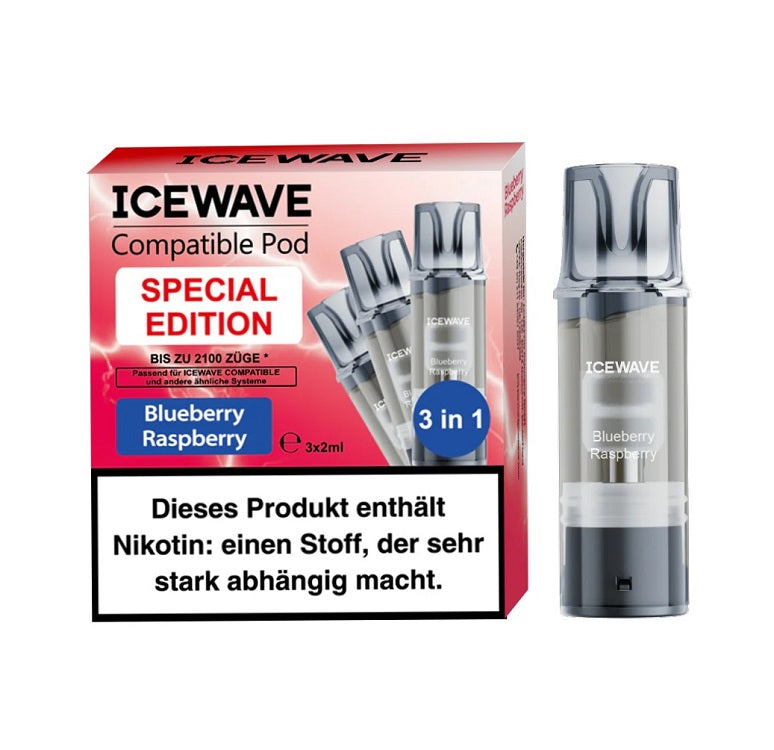 Pods Icewave Compatible Pod 20mg/ml Blueberry Raspberry, 3 Stück