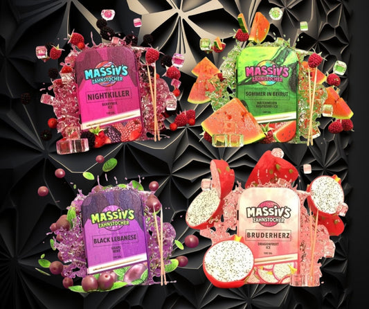 4 x Massiv's Zahnstocher mit Geschmack Berrymix , Watermelon Raspberry , Grape Mint , Dragonfruit