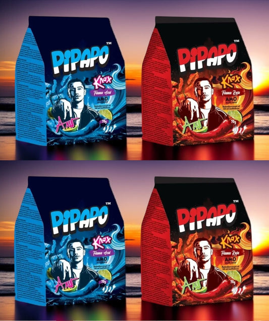 4 x PIPAPO AMO Knax Chips Snack Flama Azul (Blue) , Flama Roja (Red)
