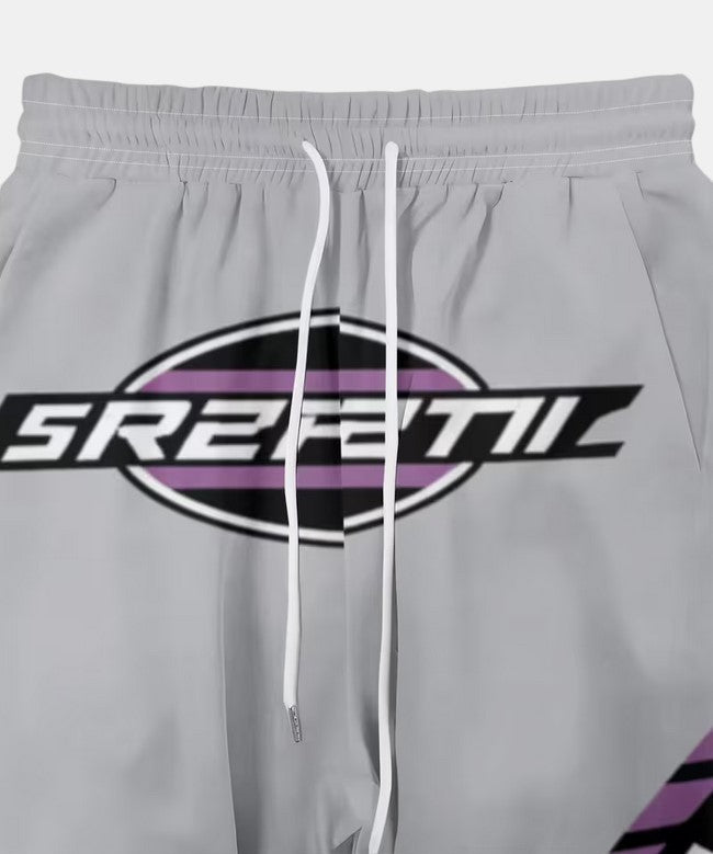 Träger Top Hose Freizeit Set Rennsport Stil Schriftzug Aufdruck Speed Größe L