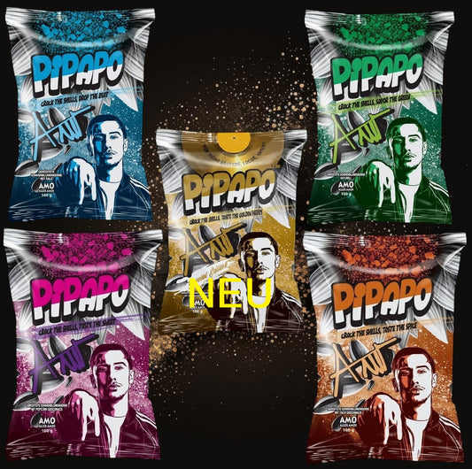 5 x Rapper Amo‘s Pipapo geröstete Sonnenblumenkerne Salzig Naturell Gold Edition Taco Popcorn
