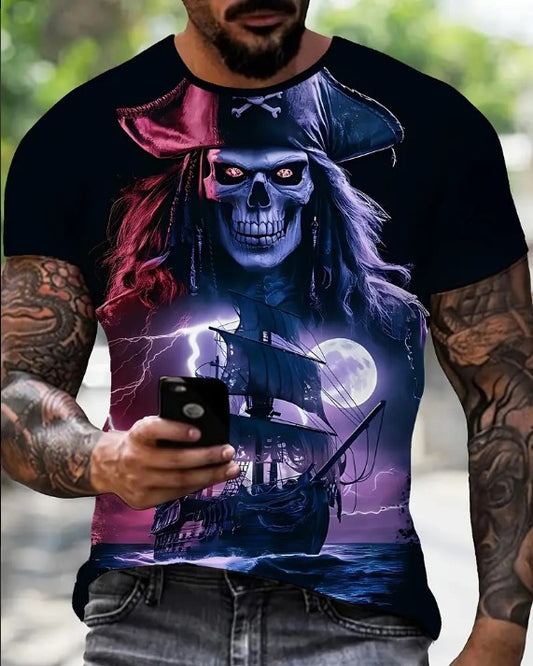 T-Shirt Piraten Design Totenkopf Schiff kurzarm für Fastnacht Karneval Fasching