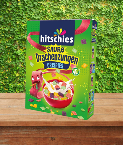 Hitschies Saure Drachenzungen Crispies 270g Frühstückscerealien Sorten-Mix aus Erdbeere, Apfel, Pfirsich & Kirsche