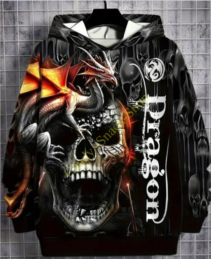 Hoodie Dragon Drachen Skull Totenkopf Polyester Sweatshirt mit Kapuze