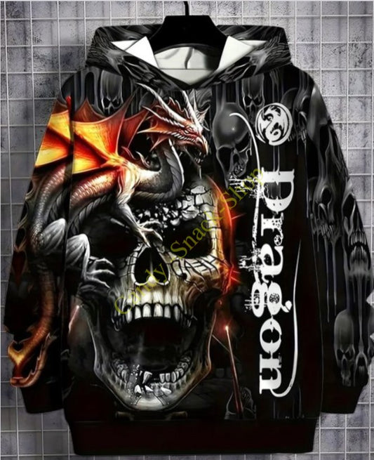 Hoodie Dragon Drachen Skull Totenkopf Polyester Sweatshirt mit Kapuze
