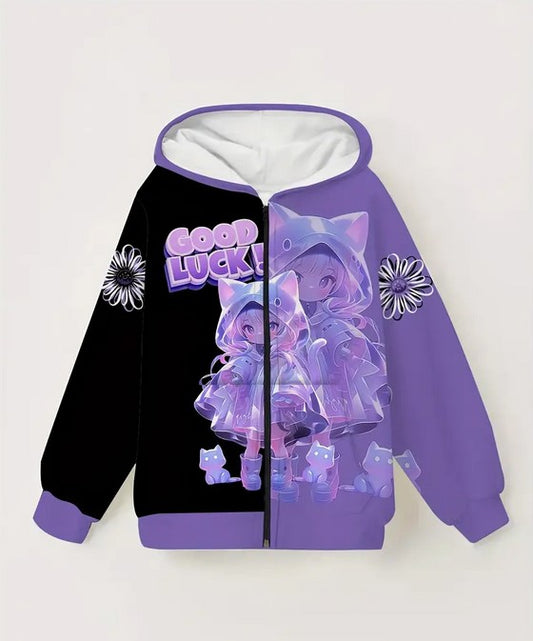 Mädchen Hoodie Kapuzen Sweatshirt Cartoon Katze Polyester