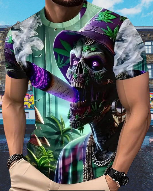 T-Shirt Schädel Totenkopf Joint Kiffen 3D Druck Design kurzarm Größe L
