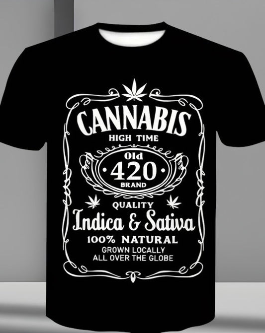 T-Shirt Motiv Cannabis Indica Sativa Strickstoff leicht dehnbares Polyester Größe L
