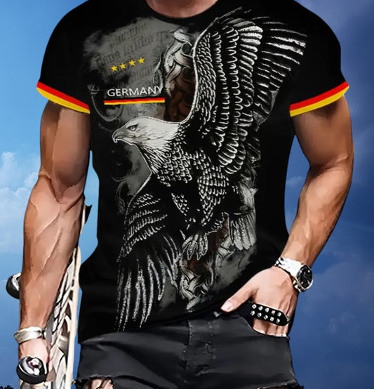 T-Shirt Deutschland Flagge & Adler Druck kurzarm Rundhals Germany