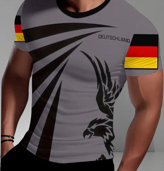 T-Shirt Deutschland Flagge & Adler Design kurzarm Rundhals Germany Grafikshirt grau