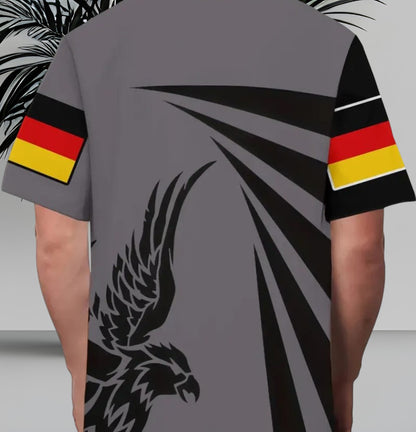T-Shirt Deutschland Flagge & Adler Design kurzarm Rundhals Germany Grafikshirt grau