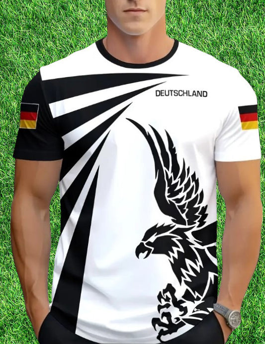 T-Shirt mit Flaggenmuster Deutschland & Adler Design Rundhals kurzarm
