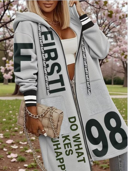 Damen Cardigan Kapuzenjacke Reißverschluss Art Strickjacke  `Love´ Größe L