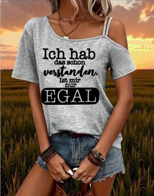 Träger Damen T-Shirt Schulterfrei Sommer Bekleidung Größe L
