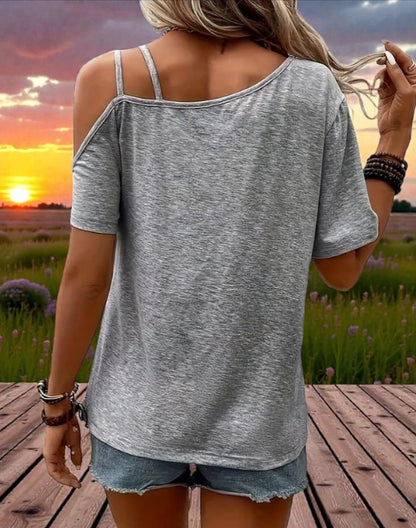 Träger Damen T-Shirt Schulterfrei Sommer Bekleidung Größe L