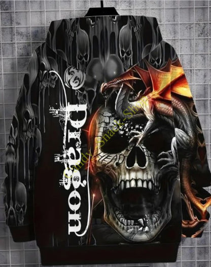Hoodie Dragon Drachen Skull Totenkopf Polyester Sweatshirt mit Kapuze