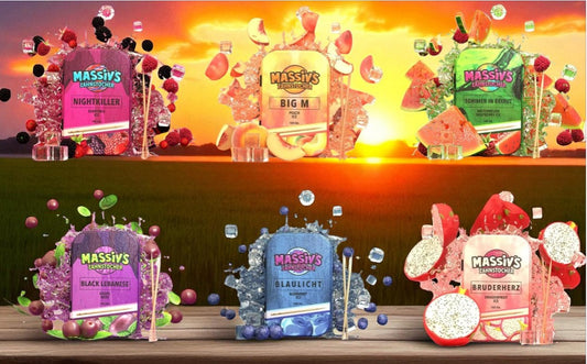 6 x Massiv's Zahnstocher Geschmack Berrymix , Peach , Watermelon Raspberry , Grape Mint , Blueberry , Dragonfruit