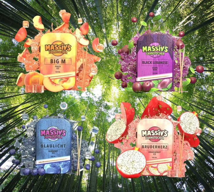 4 x Massiv's Zahnstocher Geschmack Peach , Grape Mint , Blueberry , Dragonfruit
