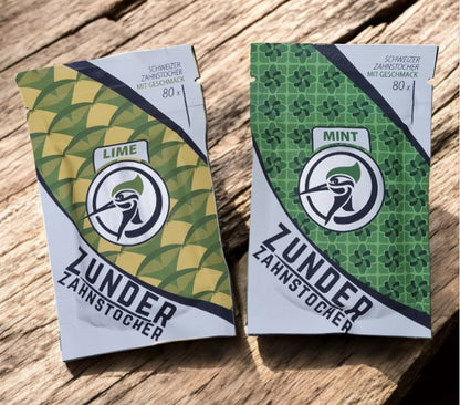 2 x Zunder Zahnstocher mit Geschmack Lime , Mint ( Nikotinfrei )