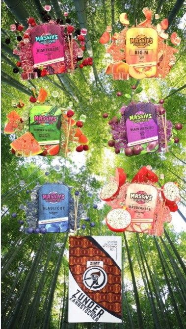 Bundle 6x Massiv's Zahnstocher Geschmack Berrymix , Peach , Watermelon Raspberry , Grape Mint , Blueberry , Dragonfruit + Zunder Zimt
