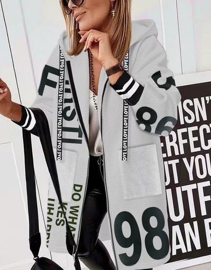 Damen Cardigan Kapuzenjacke Reißverschluss Art Strickjacke  `Love´ Größe L