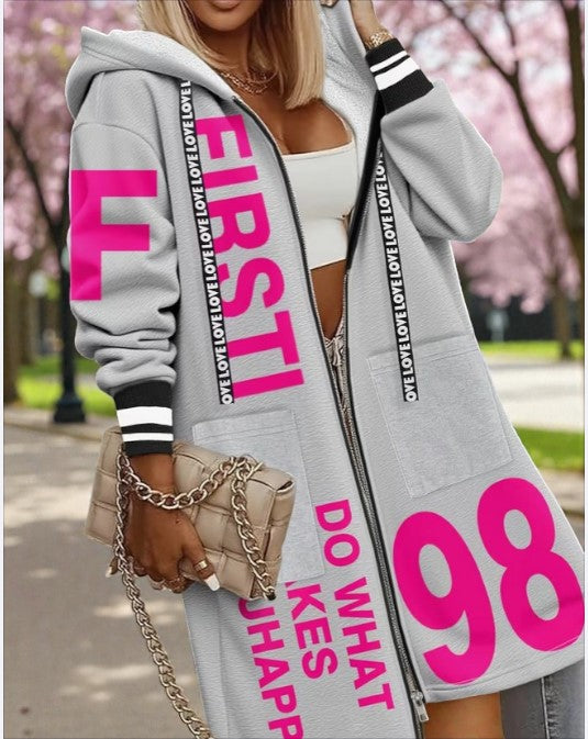 Damen Cardigan Kapuzenjacke Reißverschluss Art Strickjacke  `Love´ Größe L